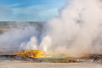 Blue-Sky;Scenic;Steam;Yellowstone-National-Park;boiling-water;geyser-activity;mi